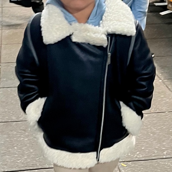 H&M Other - VGUC H&M Faux Leather Faux Wool Stylish Black and White Jacket, Unisex (6-7 yrs)